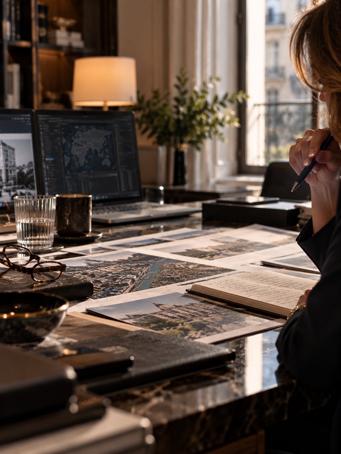 Reviewing maps and site plans for a new opportunity